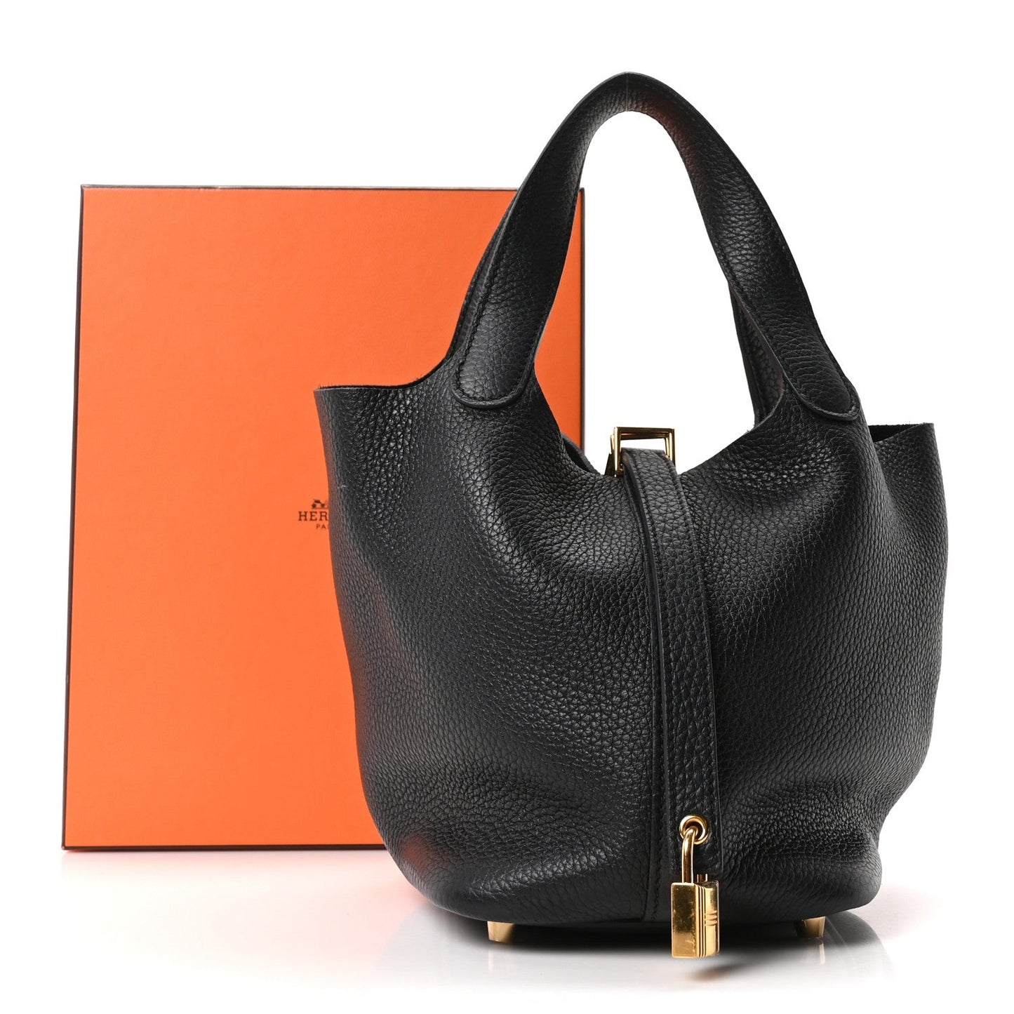 Taurillon Clemence Leather Tote Bag 18 PM Black