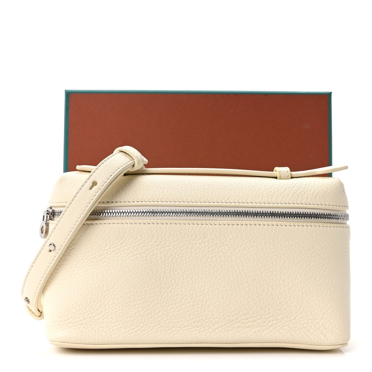 Loro Piana grained calfskin extra pocket pouch in white, top zip and side strap