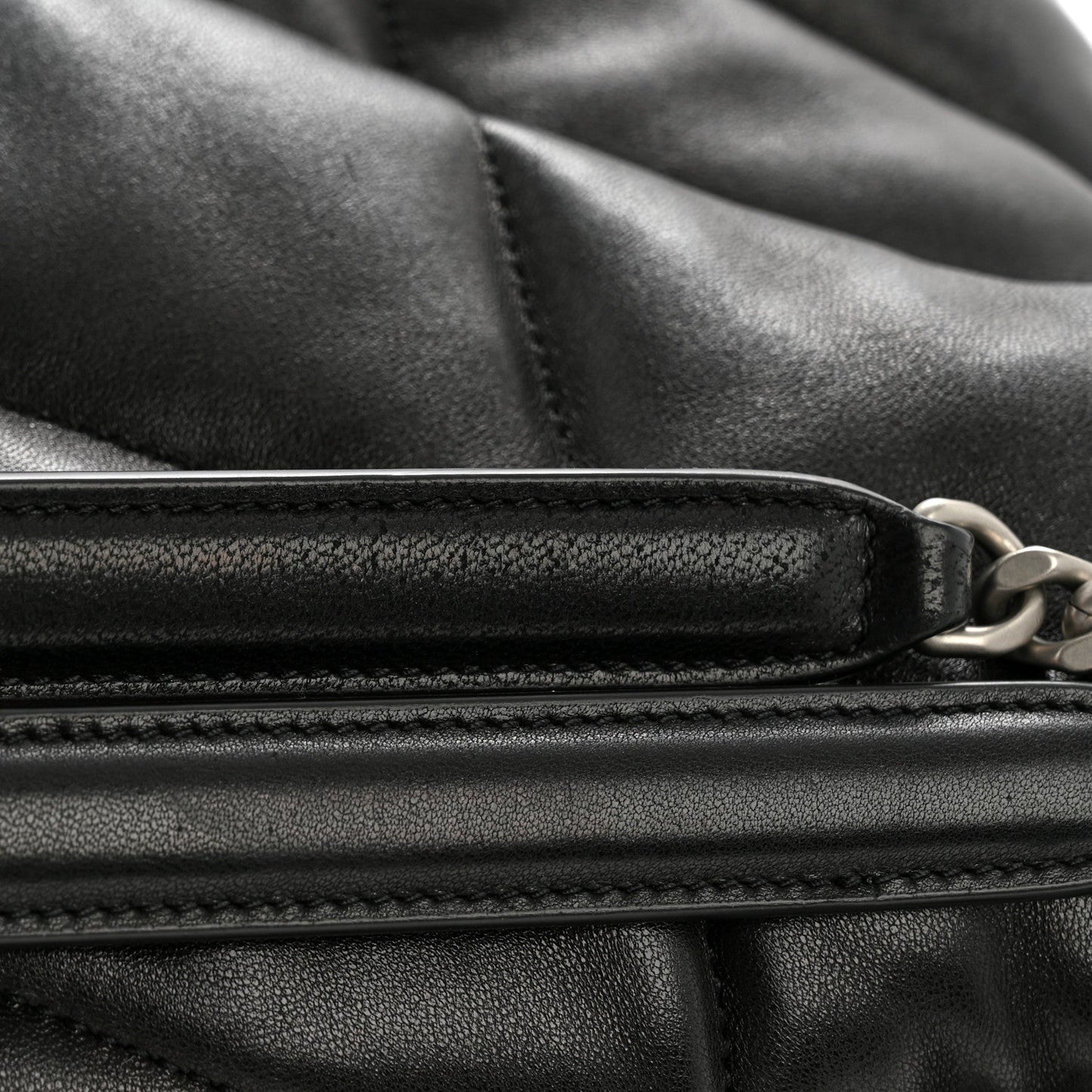 Saint Laurent Lambskin Quilted Medium Loulou Puffer Monogram Chain Satchel Black