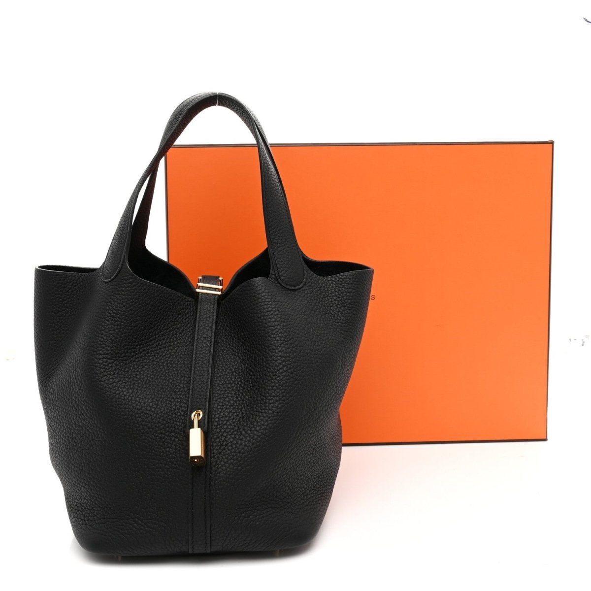 Taurillon Clemence Picotin Lock 22 MM Black Tote - NEESTRA