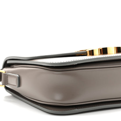 Celine shiny calfskin shoulder bag close-up with strap attachment and gold-tone buckle