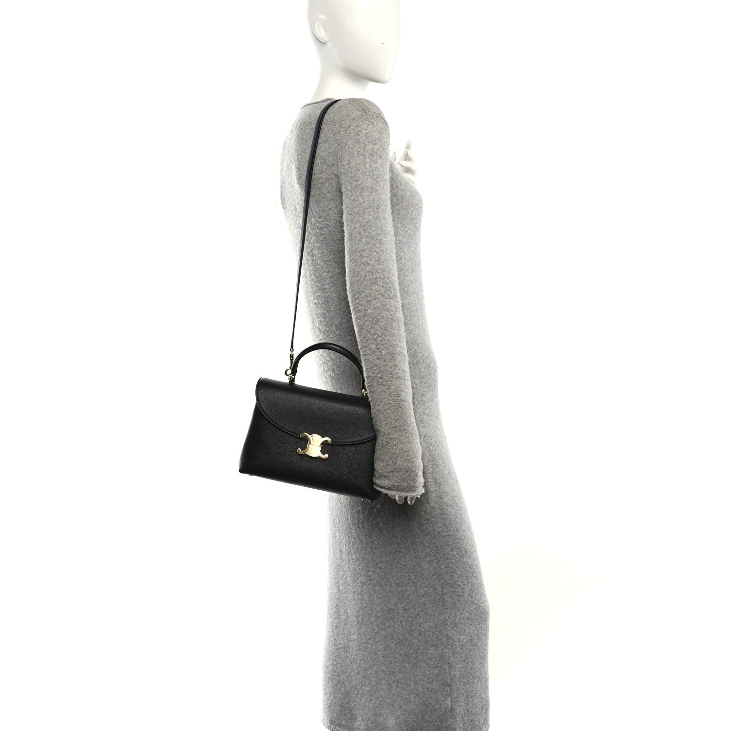 Black Celine medium shoulder bag on crossbody strap with gold-tone emblem