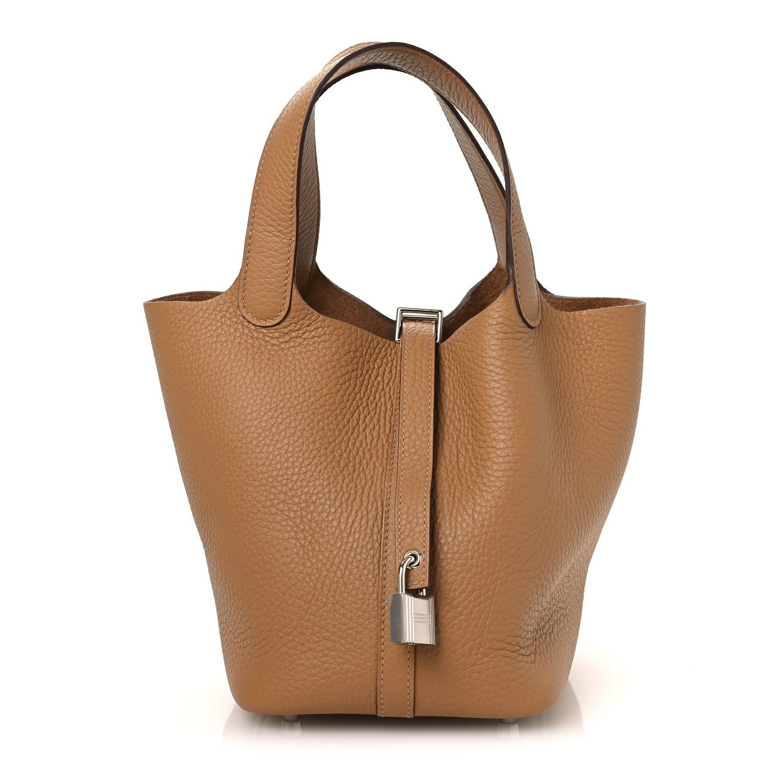 Picotin Lock 18 PM Bucket Bag Textured Calfskin Leather Biscuit