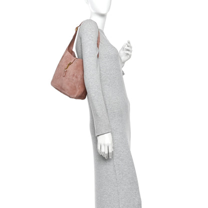 Saint Laurent Suede Calfskin Small Le 5 A 7 Soft Hobo Barley Pink