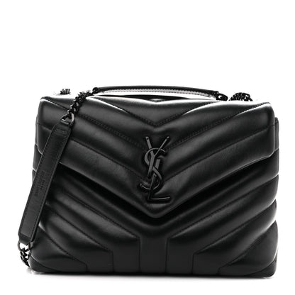 Saint Laurent Loulou Small Chevron Quilted Calfskin Chain Satchel Black