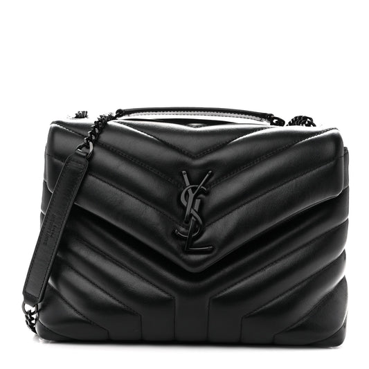 Saint Laurent Loulou Small Chevron Quilted Calfskin Chain Satchel Black