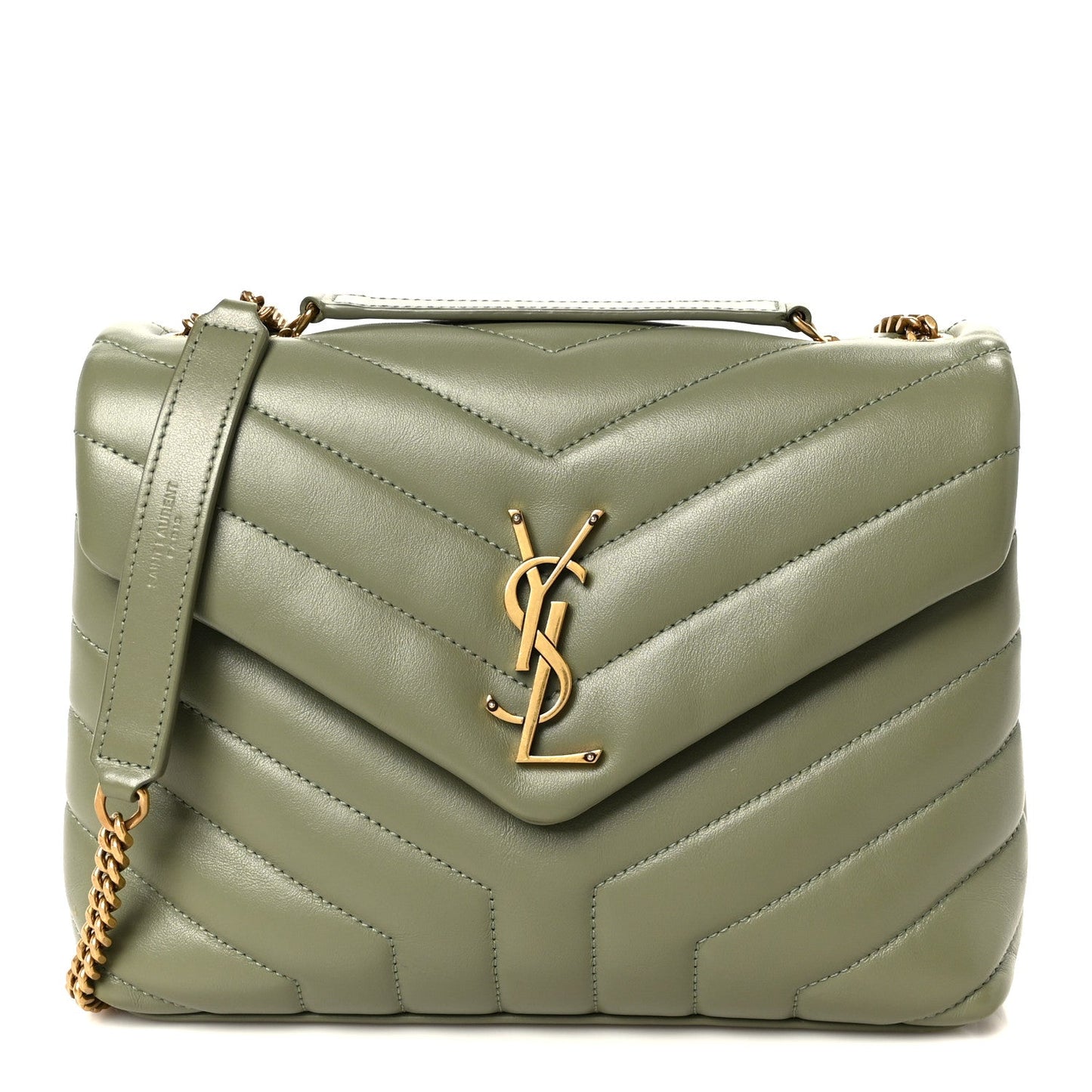 Saint Laurent Loulou Calfskin Y Quilted Monogram Small Chain Satchel Light Sage
