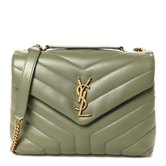 Saint Laurent Loulou Calfskin Y Quilted Monogram Small Chain Satchel Light Sage
