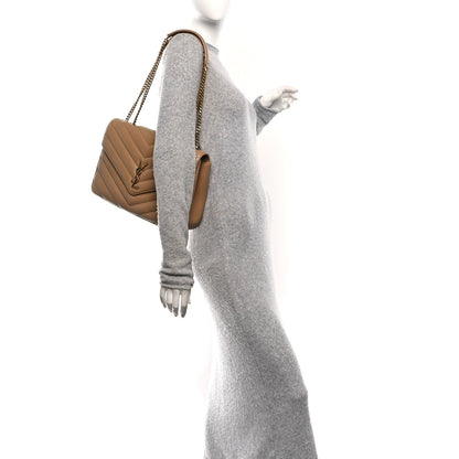 Saint Laurent Lambskin Chevron Quilted Large Loulou Bag Natural Tan