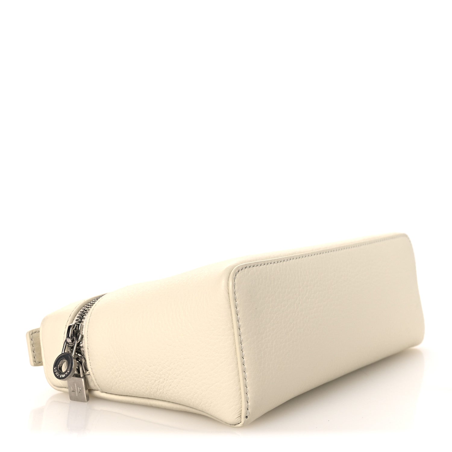 Whisper white grained calfskin pouch end profile with zipper track