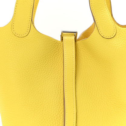 Taurillon Clemence Picotin Lock 18 PM Lime Leather Tote
