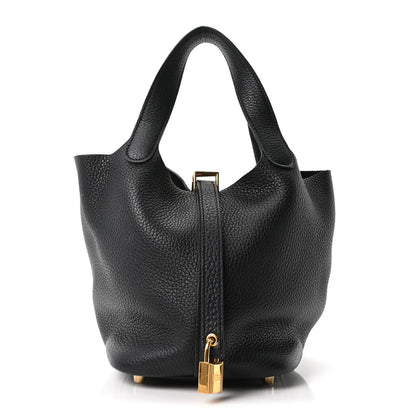 Taurillon Clemence Leather Tote Bag 18 PM Black