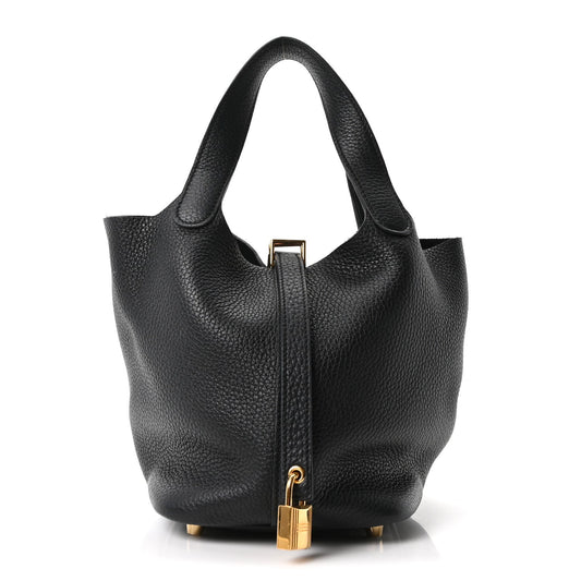 Taurillon Clemence Leather Tote Bag 18 PM Black