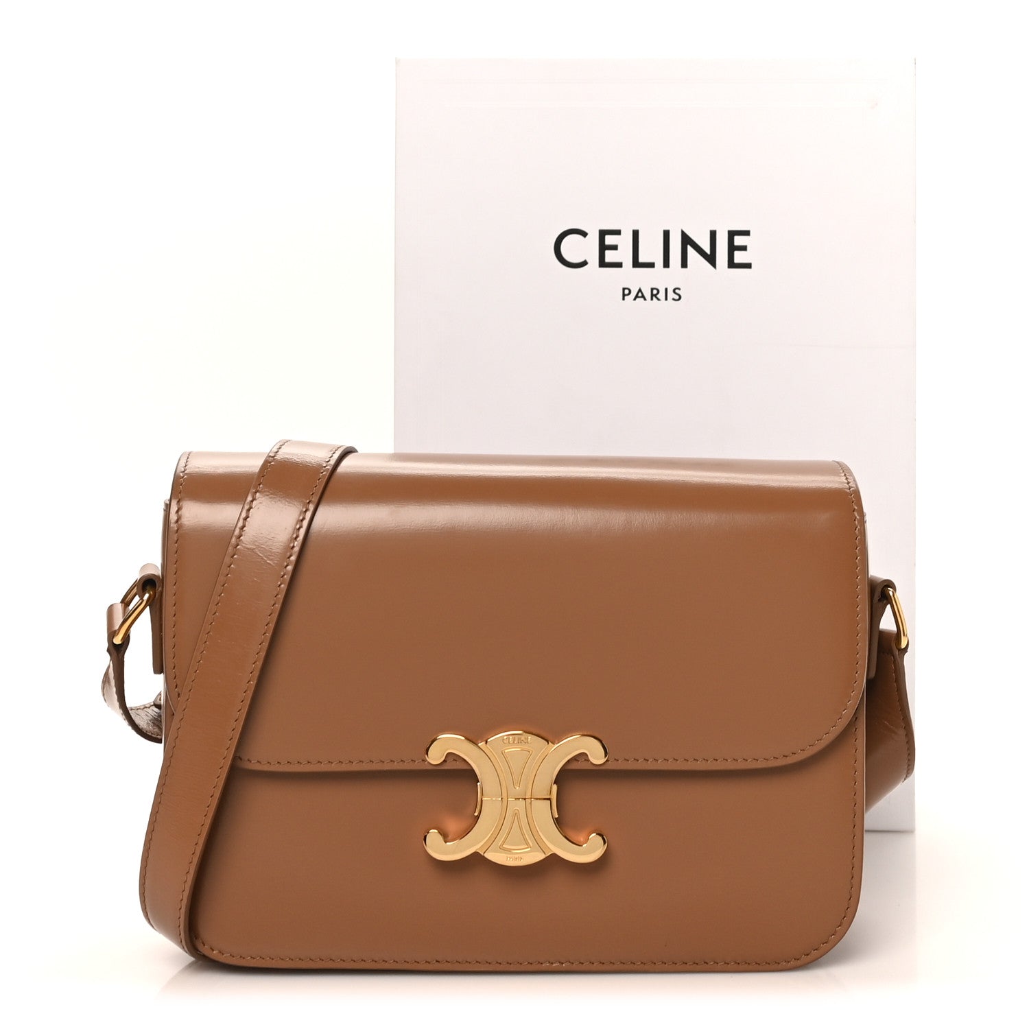 Bronze shiny calfskin shoulder bag with gold-tone Triomphe clasp and crossbody strap