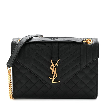 Saint Laurent Grain De Poudre Triquilt Medium Monogram Satchel Black
