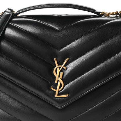 Saint Laurent Lambskin Chevron Quilted Large Loulou Shoulder Bag Black