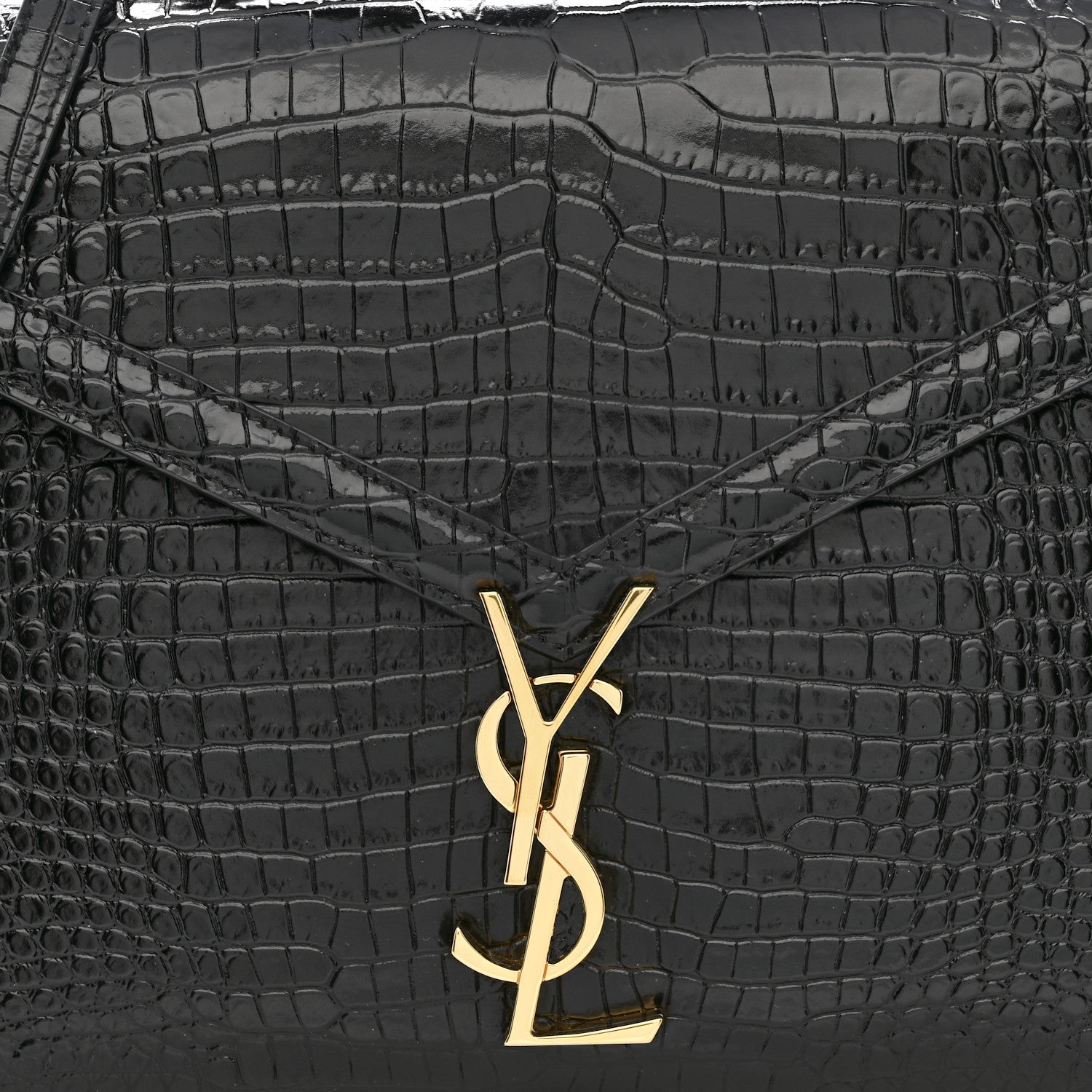 Saint Laurent Cassandra Medium Top Handle Bag Crocodile Embossed Calfskin Black