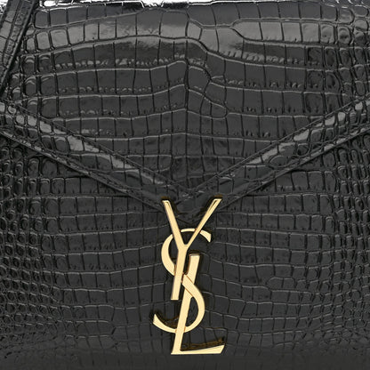 Saint Laurent Cassandra Medium Top Handle Bag Crocodile Embossed Calfskin Black