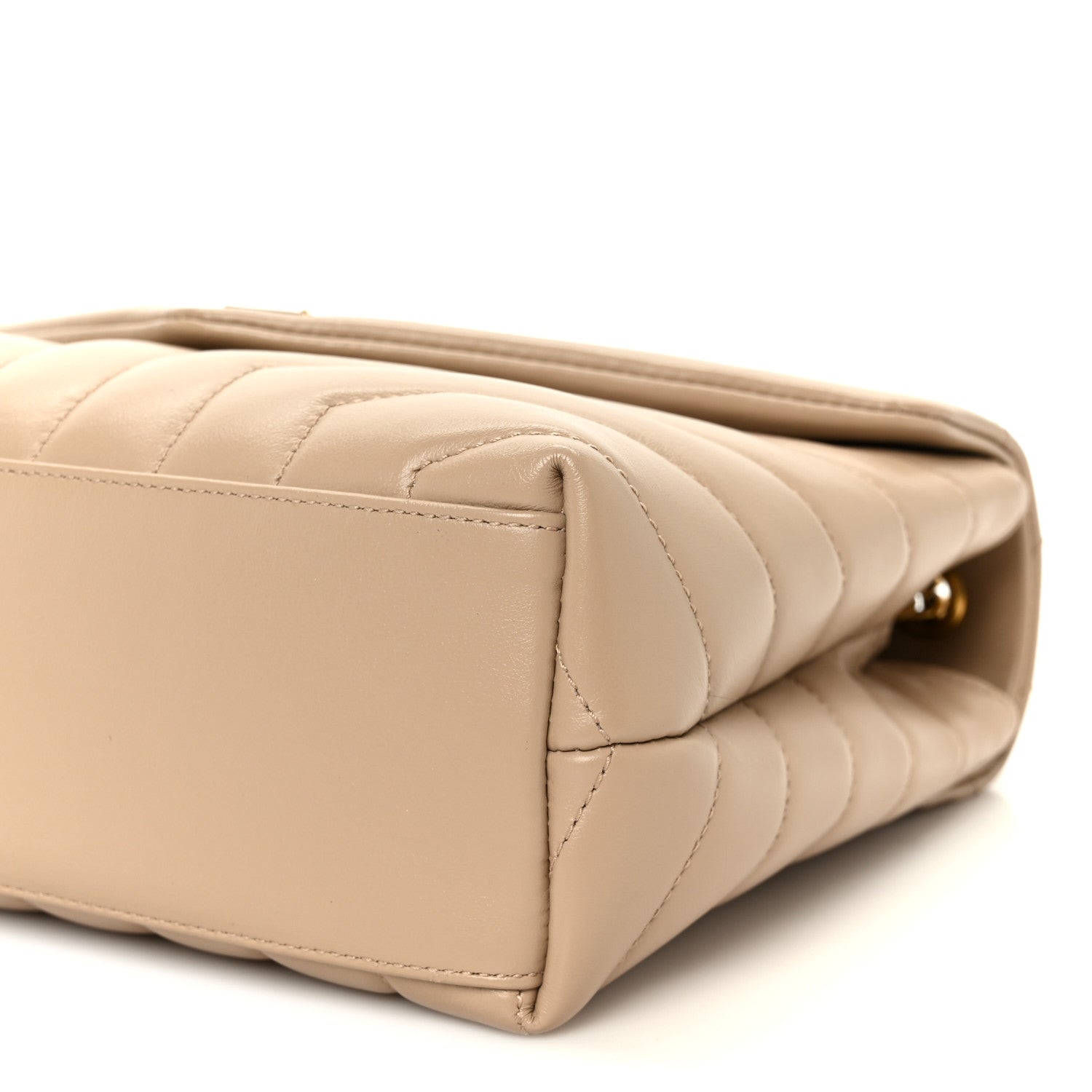 Saint Laurent Calfskin Y Quilted Monogram Small Loulou Chain Satchel Dark Beige