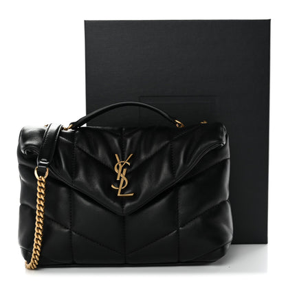 Saint Laurent Lambskin Quilted Toy Loulou Puffer Monogram Chain Satchel Black
