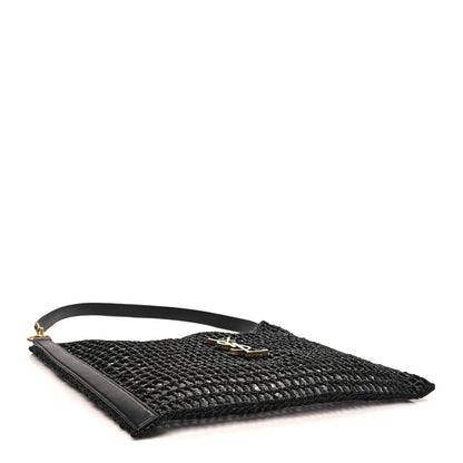 Saint Laurent Raffia Calfskin Oxalis Shoulder Bag Black