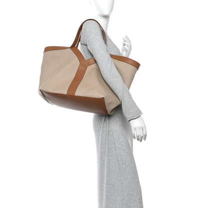 Saint Laurent Canvas Calfskin Y Tote Tan Natural