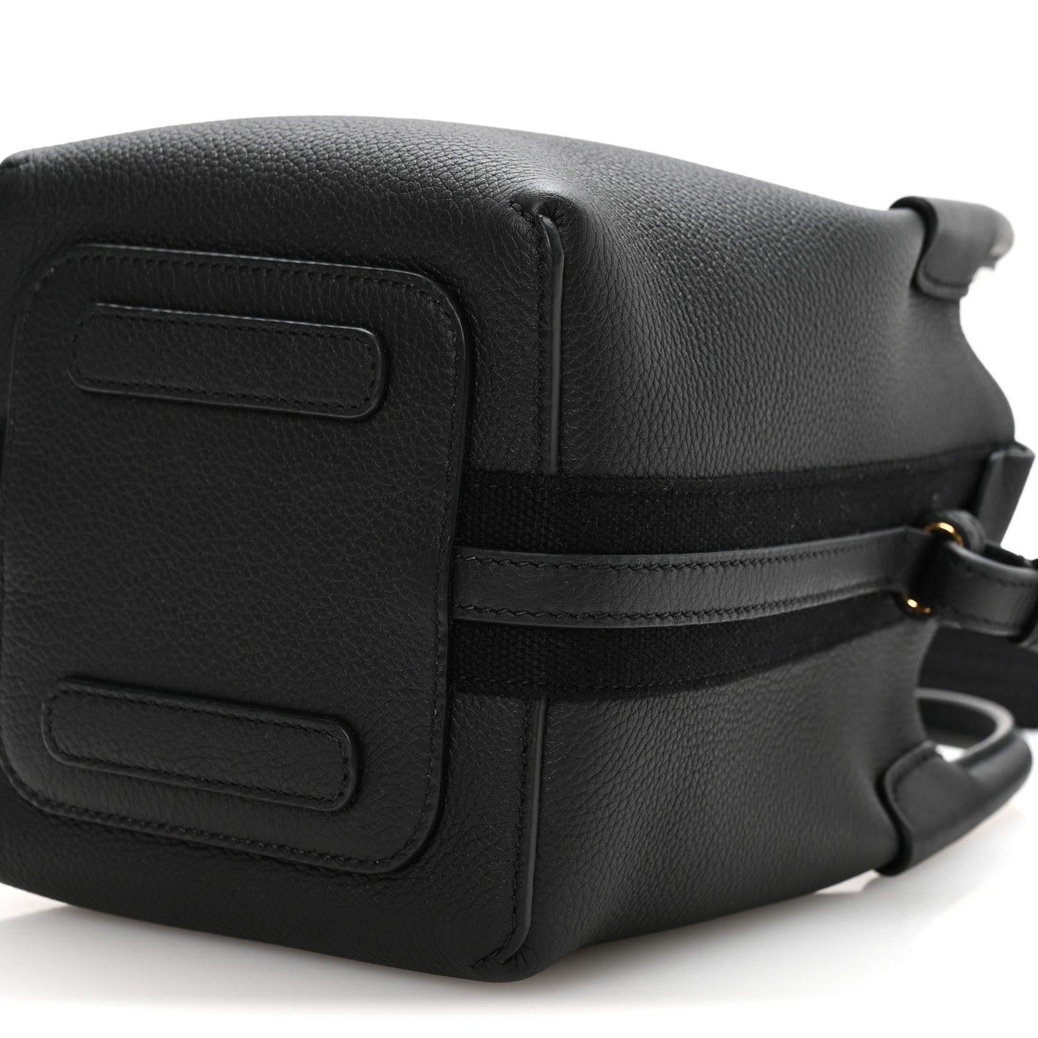 Black grained leather micro bale bag with flap panel and shoulder strap rings