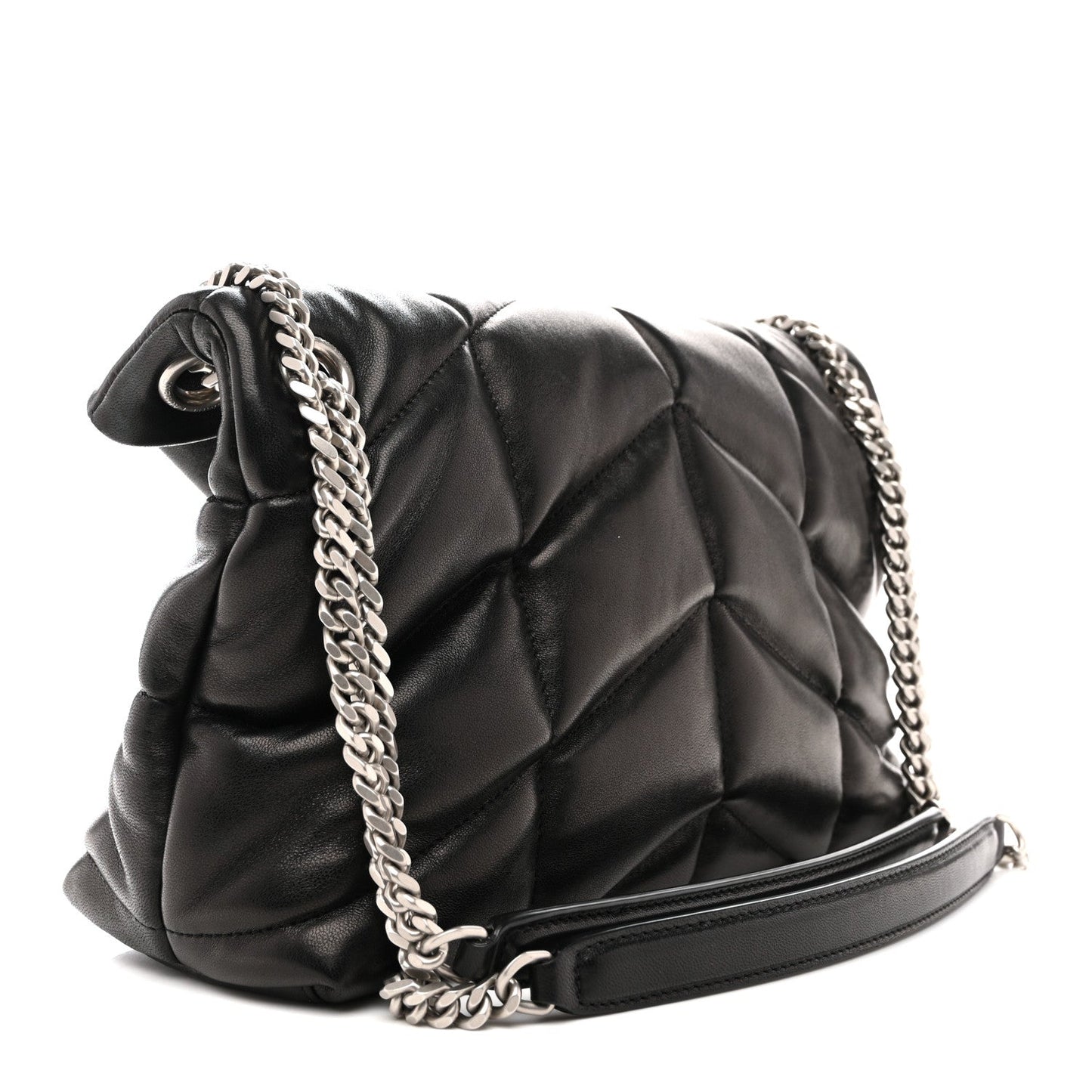 Saint Laurent Lambskin Quilted Small Loulou Puffer Monogram Chain Satchel Black