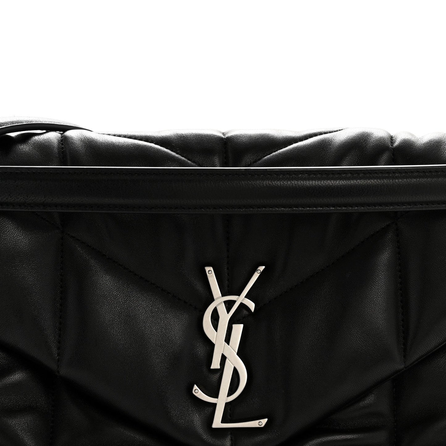 Saint Laurent Lambskin Quilted Medium Loulou Puffer Monogram Chain Satchel Black