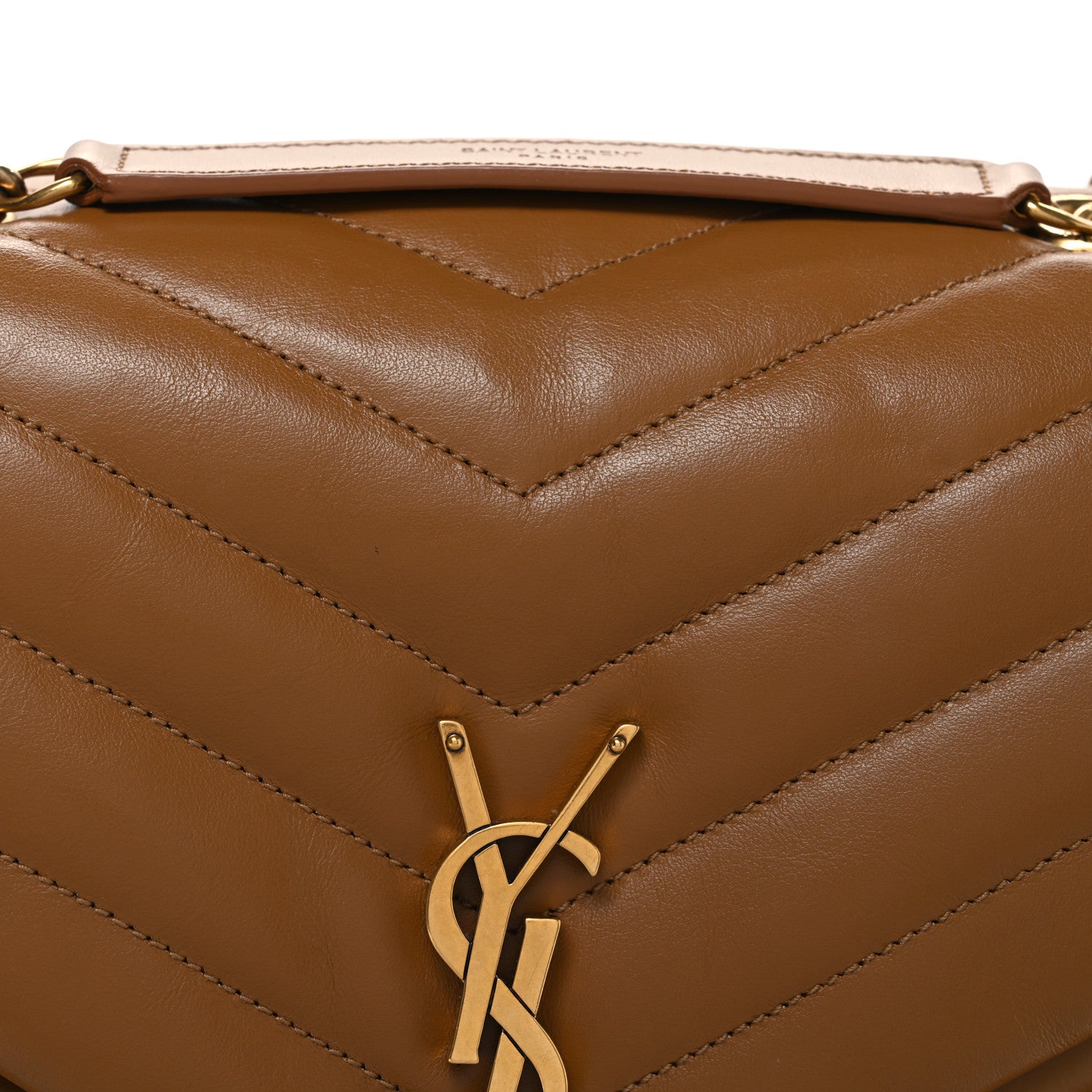 Saint Laurent Loulou Calfskin Y Quilted Monogram Medium Chain Satchel Dark Natural
