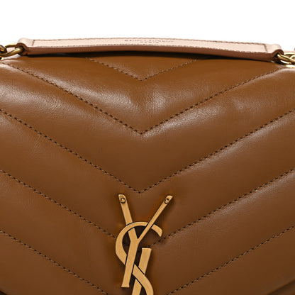 Saint Laurent Loulou Calfskin Y Quilted Monogram Medium Chain Satchel Dark Natural
