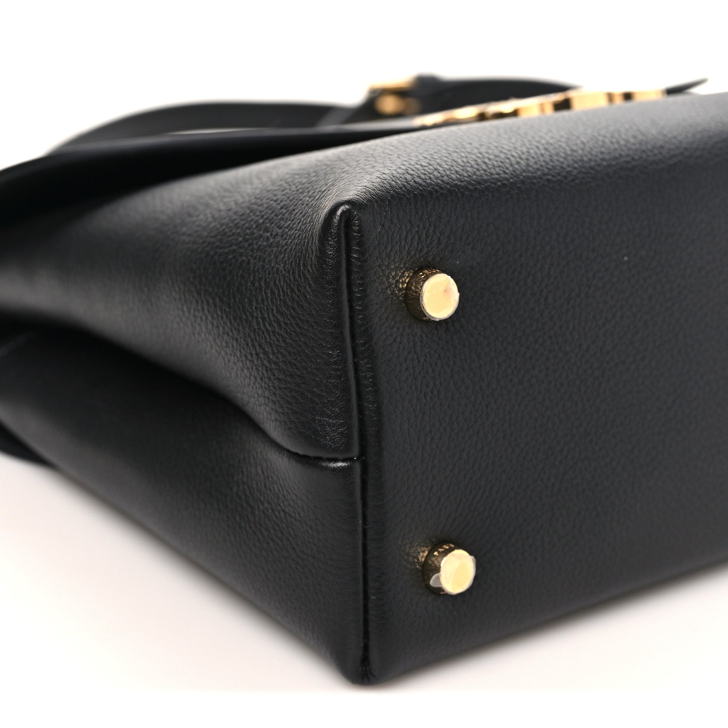 Black Celine medium shoulder bag corner view with gold-tone studs on side