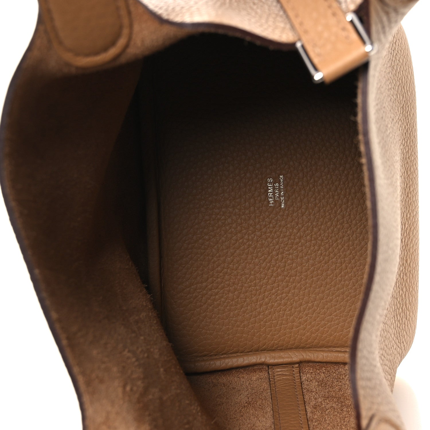 Picotin Lock 18 PM Bucket Bag Textured Calfskin Leather Biscuit