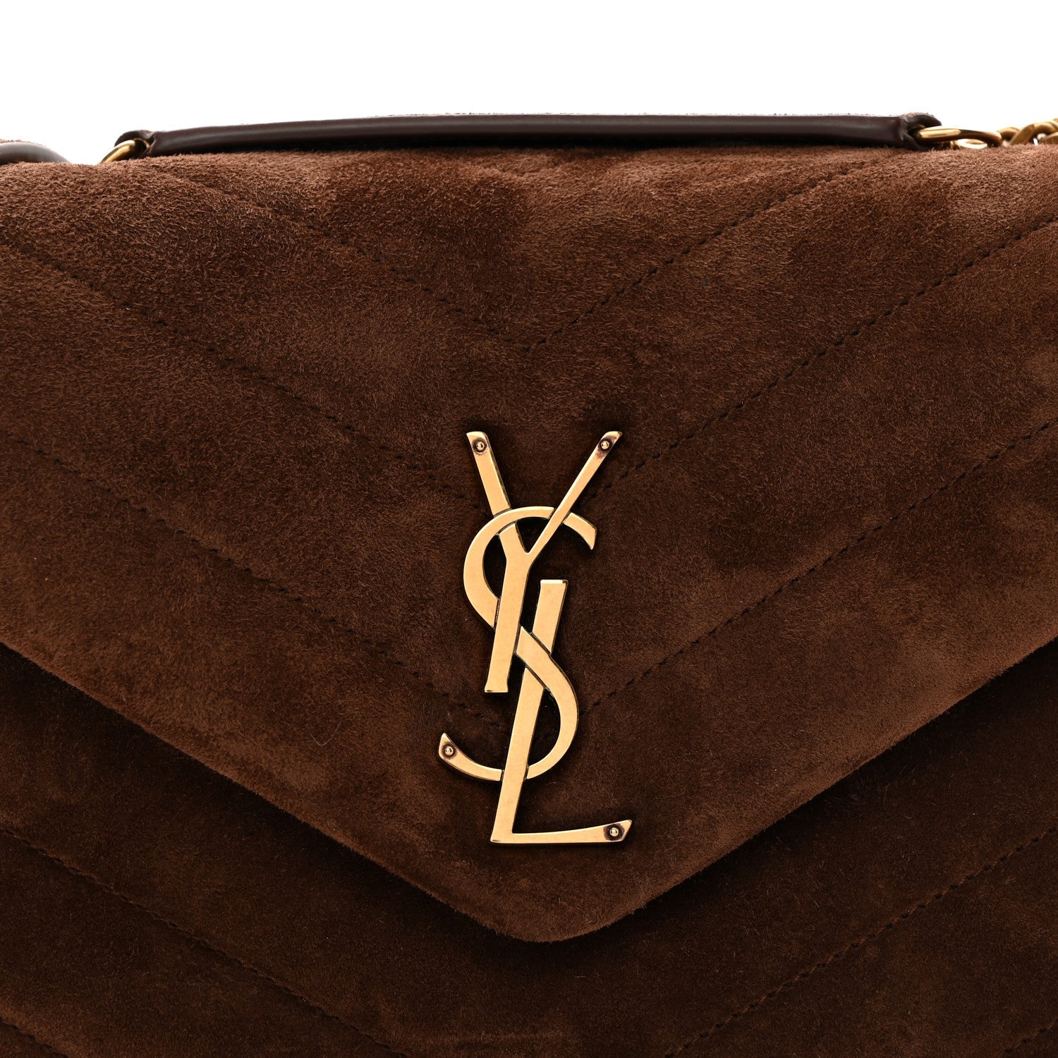 Saint Laurent Suede Calfskin Y Quilted Monogram Small Loulou Chain Satchel Bark Brown
