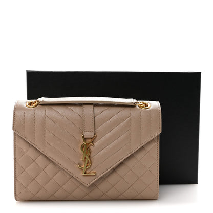 Saint Laurent Grain De Poudre Medium Triquilt Monogram Satchel Dark Beige