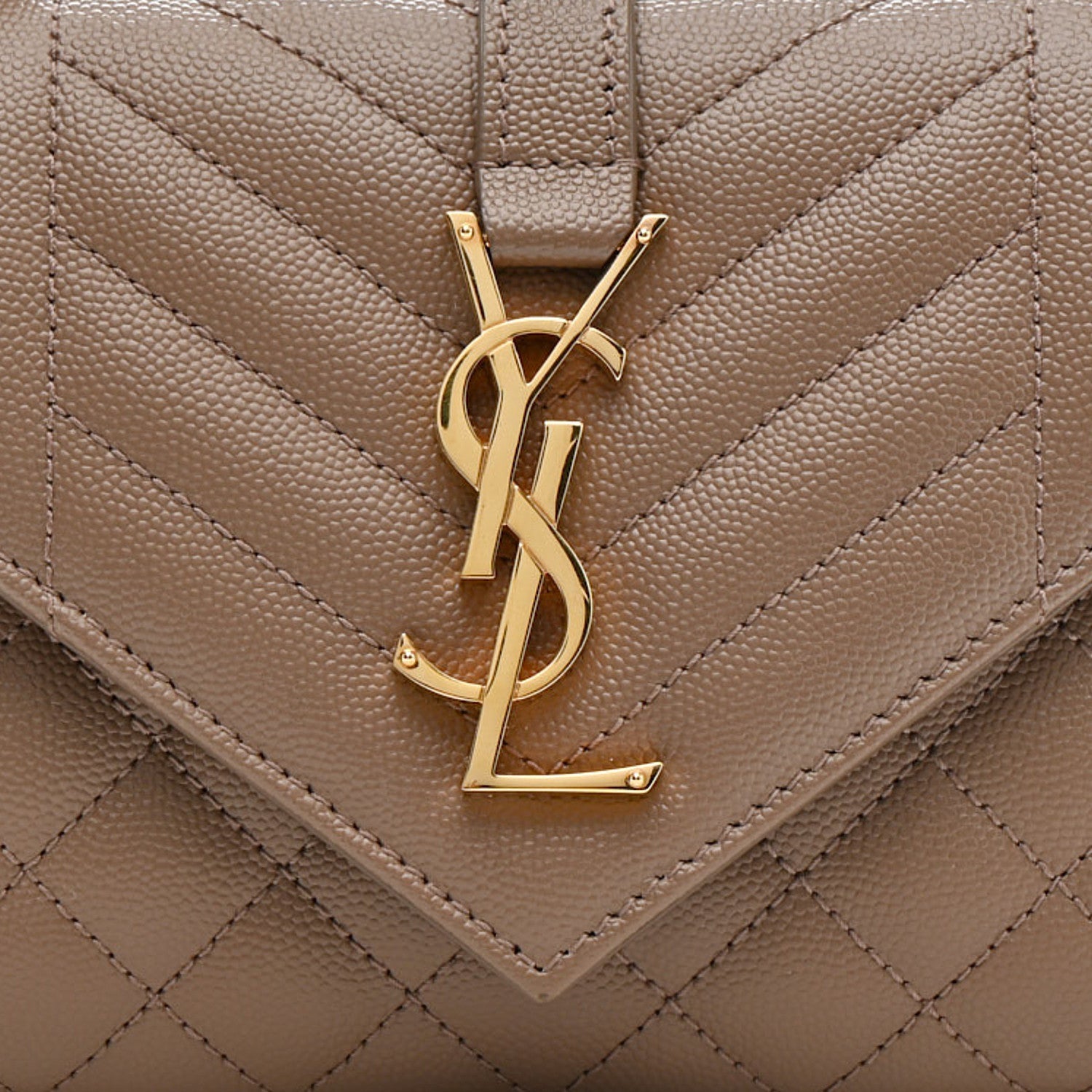 Saint Laurent Grain De Poudre Matelasse Triquilt Small Monogram Satchel Dark Beige