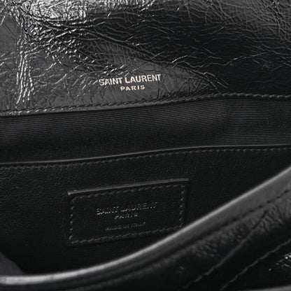 Saint Laurent Crinkled Calfskin Matelasse Monogram Baby Niki Chain Satchel Black