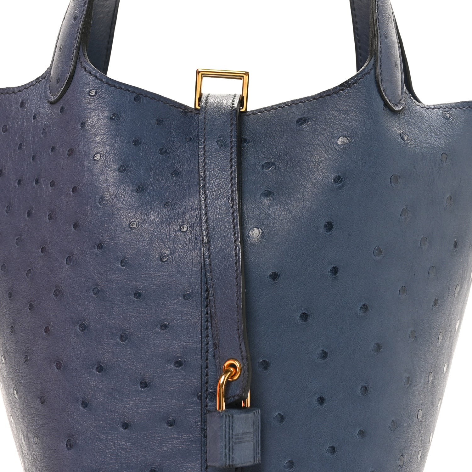 Ostrich Picotin Lock 18 Bucket Bag Bleu Roi Blue