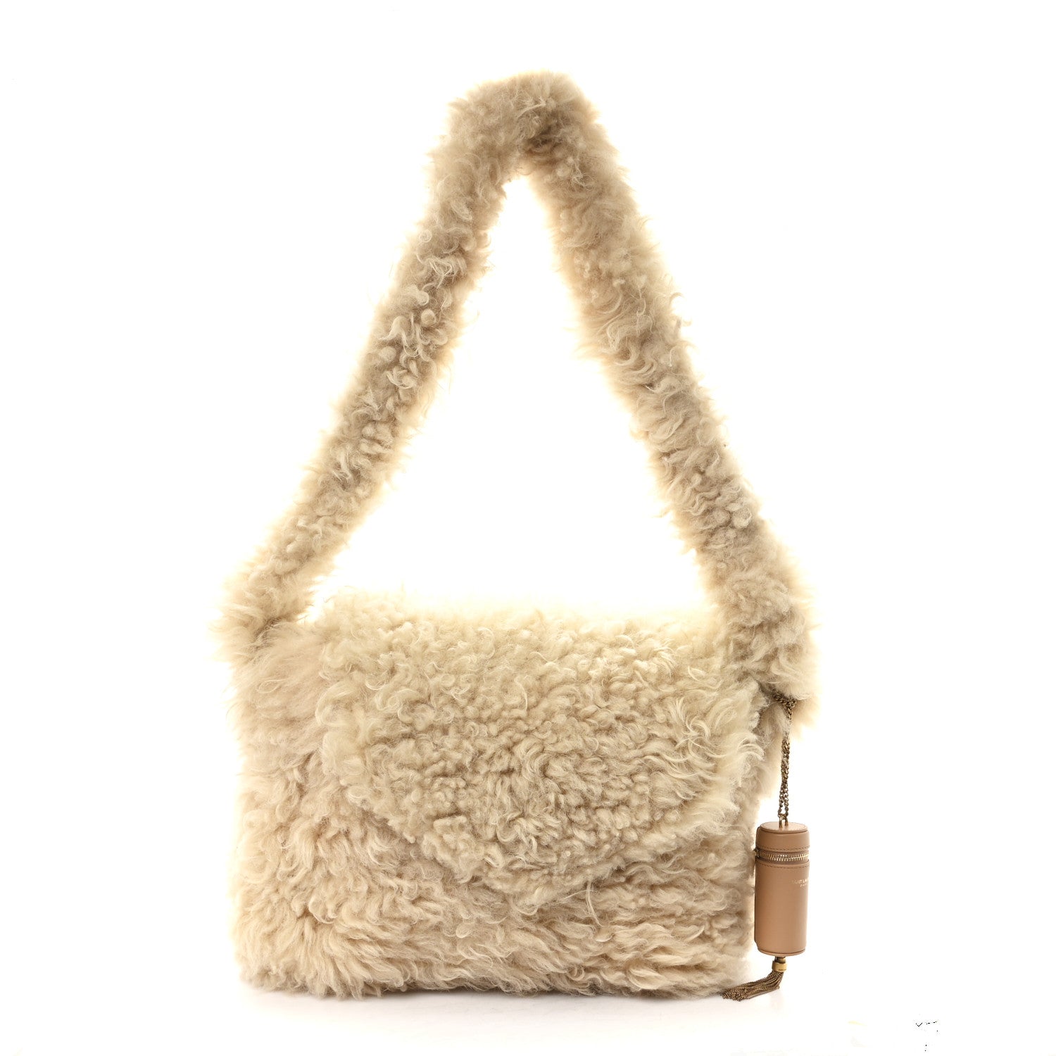 SAINT LAURENT Shearling Shoulder Bag Natural