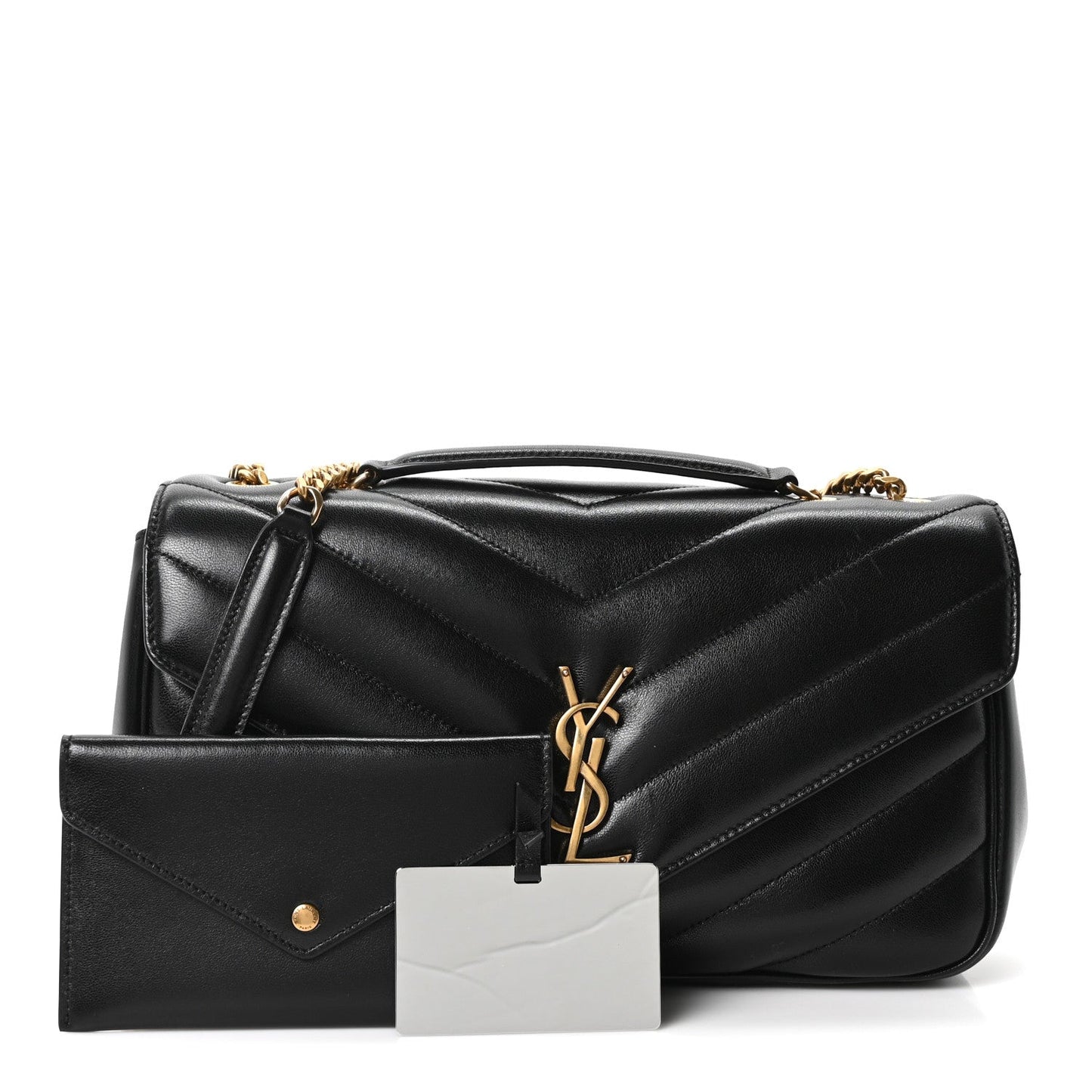 Saint Laurent Loulou Lambskin Chevron Quilted Medium Shoulder Bag Black