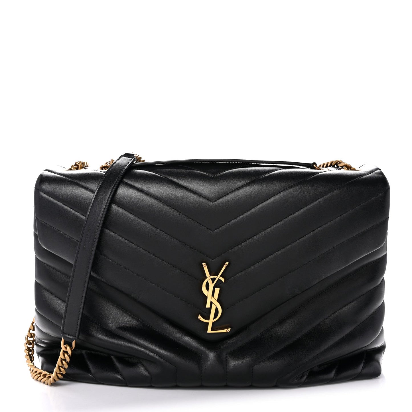 Saint Laurent Calfskin Y Quilted Monogram Large Loulou Chain Satchel Black