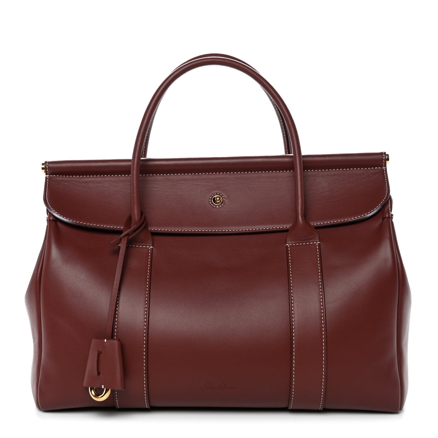Loro Piana calfskin loom bag in dark brown with top handles and front snap flap