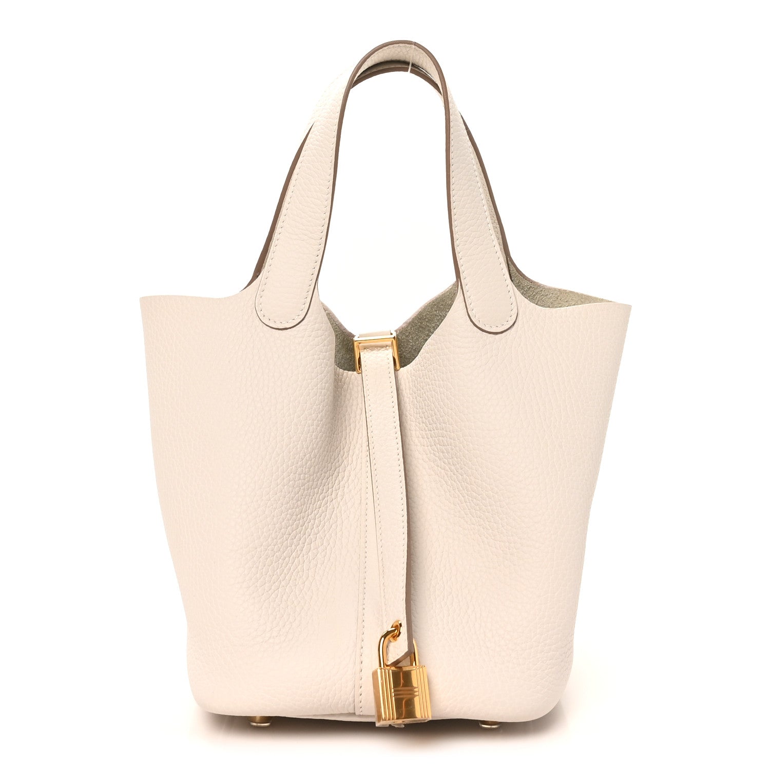 Picotin Lock 18 PM Taurillon Clemence Tote Bag Gris Pale