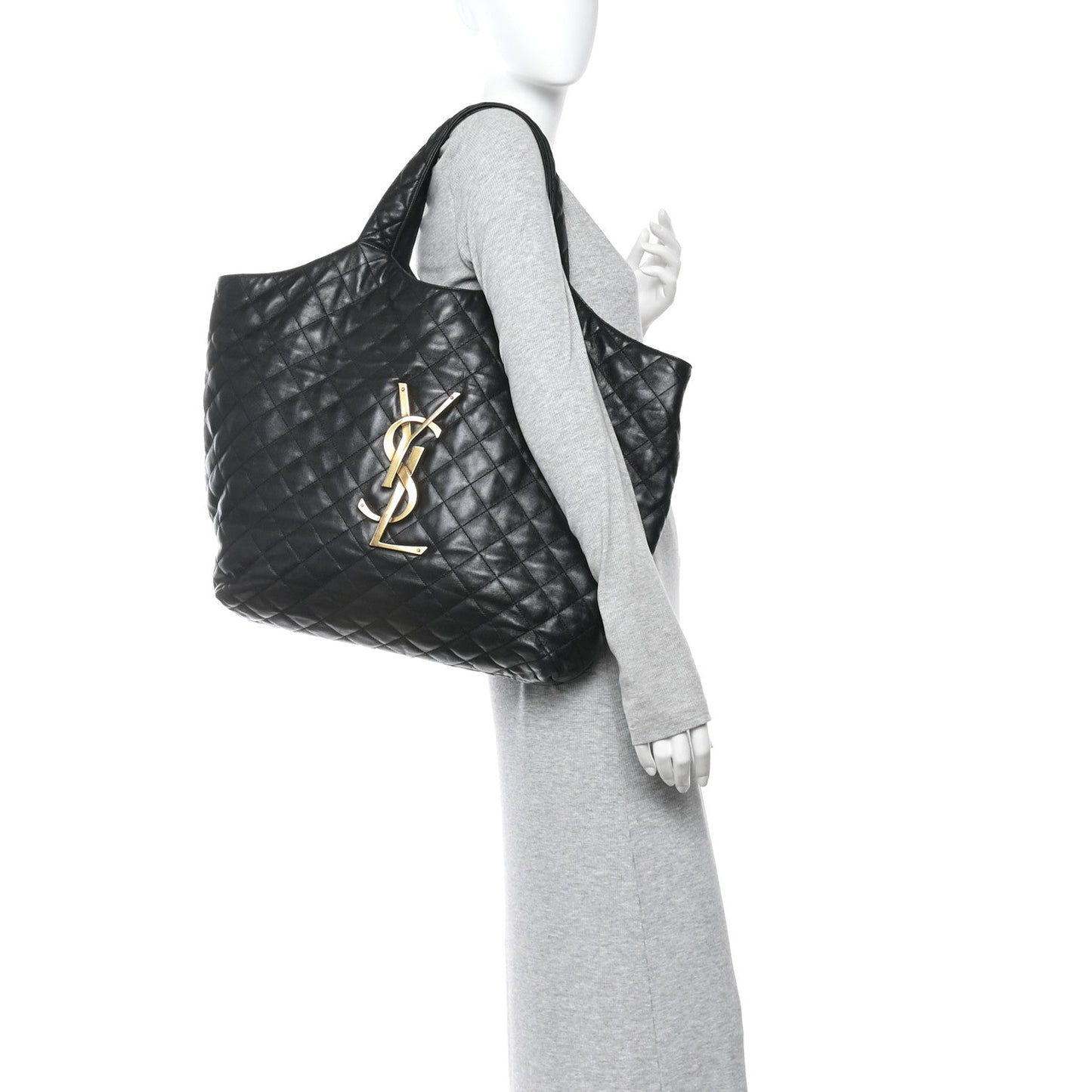 Saint Laurent Lambskin Quilted Maxi Icare Shopping Tote Black