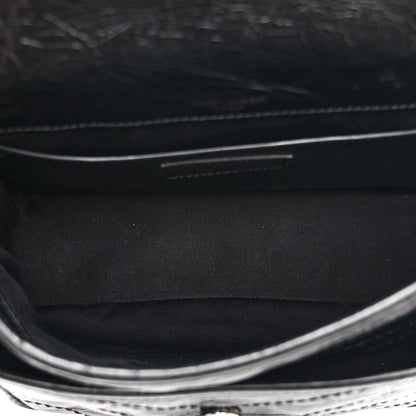 Saint Laurent Crinkled Calfskin Matelasse Monogram Baby Niki Chain Satchel Black