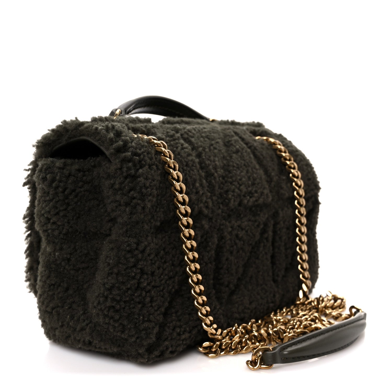 Saint Laurent Shearling Monogram Small Jamie Shoulder Bag Moss