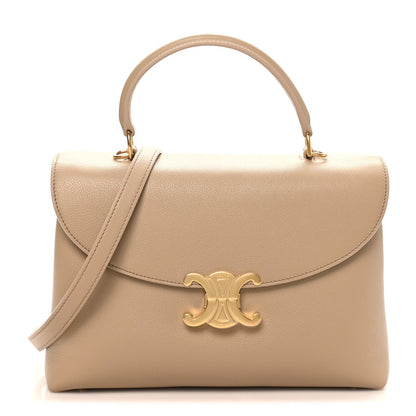 Beige Nino safari bag with flap, gold C logo, and top handles