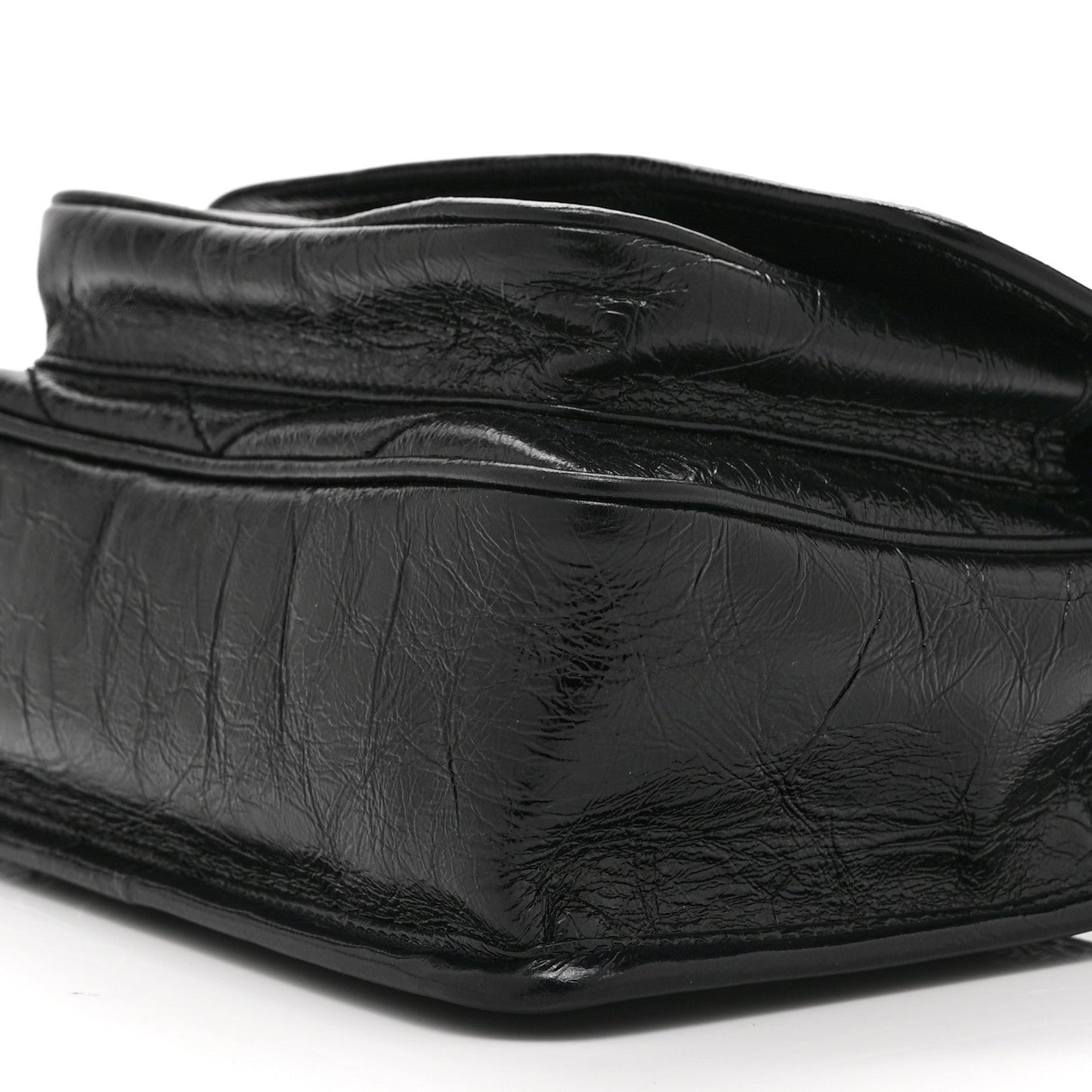 Saint Laurent Crinkled Calfskin Matelasse Monogram Baby Niki Chain Satchel Black