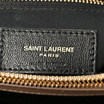 SAINT LAURENT Suede Y Quilted Monogram Medium Loulou Chain Satchel Taupe