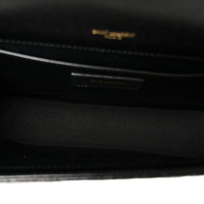 Saint Laurent Grain De Poudre Textured Mixed Matelasse Triquilt Medium Monogram Satchel Black